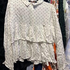 Mayoral White and Black Polka Dot Layered Blouse